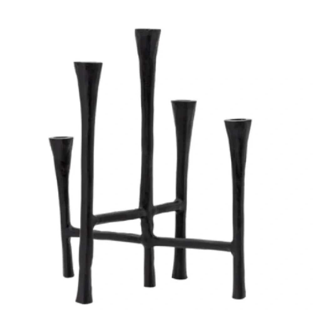 Black Metal Five-Arm Candle Holder - Modern Home Accent - Picture 2 of 3
